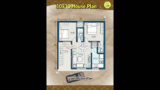 30×30 house plan, East Facing, 2BHK with car parking, 30*30 house design, #indianstyle  #floorplan