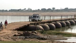 Chambal river in Madhya Pradesh: makeshift pontoon bridge in dacoit country