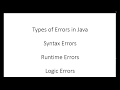 Types of Common Errors in Java programming Eclipse