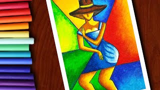 How to draw cubism art with oil pastels | A Girl