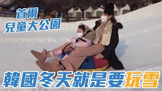 【親子旅遊VLOG】韓國冬天就是要玩雪!!首爾兒童大公園滑雪去囉｜LEELI這一家