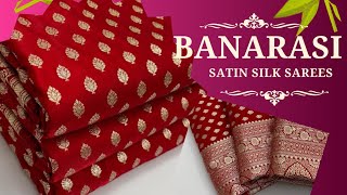 Elegant Banarasi Handloom Satin Silk Saree with Intricate Zari Weaving \u0026 Rich Pallu