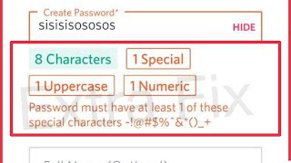 Myntra Password must have at least 1 of these special characters Problem solve