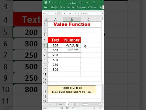 Value Function in excel #shortvideo #excel