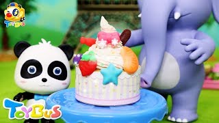 Baby Panda Makes Ice Cream Cakes | Kiki's Dessert Shop | Play Doh Cooking | Smoothie, Juice | ToyBus