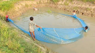 Traditional net fishing in village canal 2023