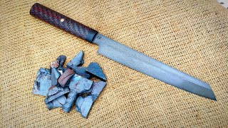 Wootz steel from Wootz scraps. Making a Japanese sashimi knife