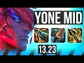 YONE vs ZED (MID) | Quadra, 7 solo kills, 800+ games, 1.2M mastery, Legendary | BR Master | 13.23