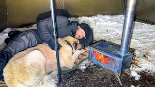 Hot Tent Winter Camping in a Snow Storm! - Wood Stove, Cold Weather , Snowfall