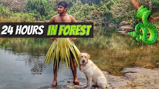 Surviving 24 Hours In FOREST With DOG😱NO FOOD😥NO SHELTER