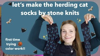 knit the herding cat socks by stone knits with me // my first time trying colorwork!!