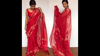 Red Linen Jamdani Saree | Mirra Clothing