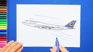 How to draw a Lufthansa Boeing 747 Jumbo Jet Airplane