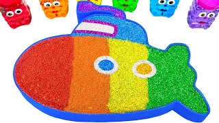 Satisfying Video l How to make Rainbow Slime Submarine Bathtub FROM Mixing Glitter AND Glitter ASMR