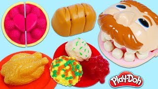 Feeding Mr. Play Doh Head Thanksgiving Meal with Kitchen Appliance Toys!