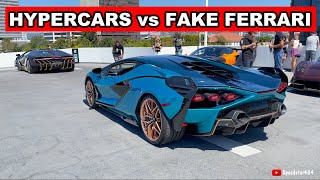 TROLLING Hypercar Meet In A Fake Ferrari…Lamborghini Sian, Centenario, 918, Bugatti Divo, CGT