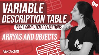 VARIABLE DESCRIPTION TABLE | ARRAYS and OBJECTS | Computer Applications | ICSE | Anjali Ma'am