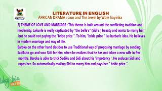 SS3 TV LESSONS LITERATURE IN ENGLISH: AFRICAN DRAMA, LION AND THE JEWEL BY WOLE SOYINKA.