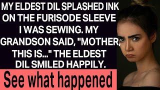 My eldest daughter-in-law splashed ink on the furisode sleeve I was sewing. My grandson said,