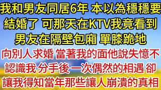 【完結】我和男友同居6年,本以為穩穩要結婚了,可那天在KTV我竟看到男友在隔壁包廂,單膝跪地,向別人求婚,當著我的面他還說失憶不認識我,分手後,一次偶然的相遇,卻讓我得知當年那些讓人崩潰的真相