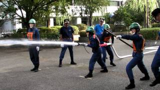 京橋消防団 女性隊 ポンプ操法 訓練中 firefight training by Japanese women Tokyo