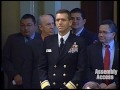 assemblymember atkins welcomes navy dignitary to assembly floor