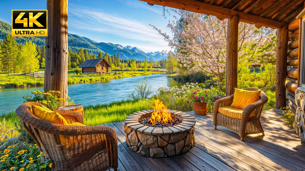 Relaxing Spring Day Magical Porch View Of The River Crackling Fire