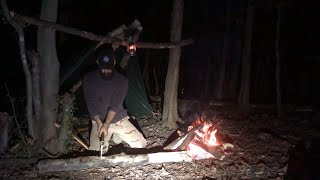 solo camping in jungle : solo bushcraft camp in forest