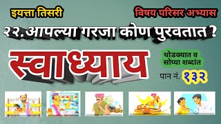 आपल्या गरजा कोण पुरवतात स्वाध्याय | इयत्ता तिसरी | परिसर अभ्यास | aplya garja kon puravtat  swadhyay