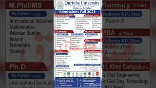 Qurtuba University BS MS Mphil PhD Pharm D MBA \u0026 BSc Admissions 2023