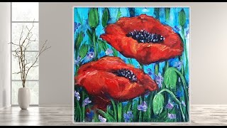 Very Easy Abstract Poppy Flowers /Acrylic painting for beginners / Step by step /MariArtHome