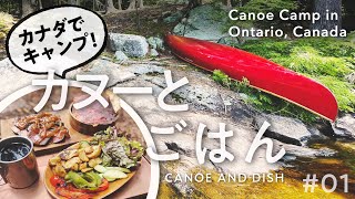 Canoe Camping in Ontario, Canada!  “CANHOE AND DISH”  1st dish.  Chunks of Meat on Bonfire and…