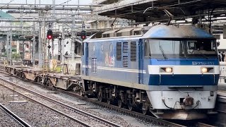 JR貨物EF210形100番台111号機（新塗装）＋空コキ3B（両）が大宮駅4番線を通過するシーン（臨配8592レ・新A207・その他）2024.10.9