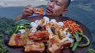 EAT SMOKE PORK COOK WITH AXONE || 3 KING CHILLI || SMOKE PORK BELLY MUKBANG