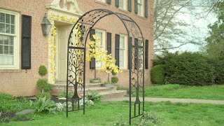 Metal Arched Garden Arbor with Tree of Life Design