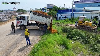 Small Project, Land filling, Bulldozer KOMATSU D31P, Dump Truck unloading