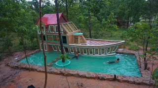 Building modern boat villa house & Swimming Pool ad boat