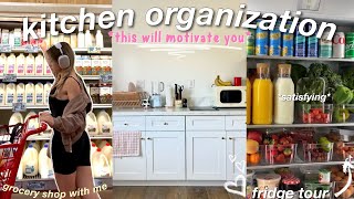 ORGANIZE MY KITCHEN WITH ME 🌱 grocery shopping + fridge organization! *aesthetic