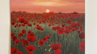 Poppy Field Acrylic Painting Time-lapse Tutorial Video