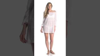 J.Valdi Women's Fuji Stripe Off The Shoulder Ruffle Sleeve Dress | SwimOutlet.com