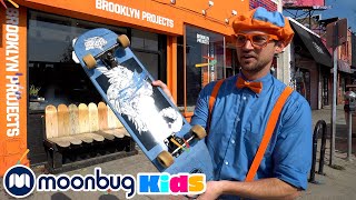 Blippi Learns Skateboard Tricks | @Blippi | Moonbug Literacy