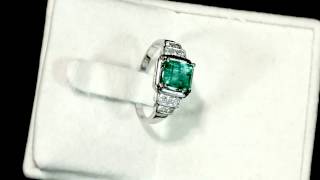 1.48 ct Emerald and 0.30 ct Diamond, Platinum Dress Ring - Vintage Circa 1940 - AC Silver W6470