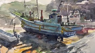 [ Eng sub ] How to paint a Fishing Boat | 5MIN Watercolor Tips 水彩画の基本〜漁船を描くコツ 5分講座