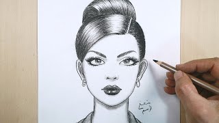 رسم سهل | تعلم  رسم وجه بنت من الامام مع تسريحة شعر الاسفنجة | دروس متعة الرسم