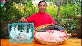 5 Pigeons, Half Sheep and A HUGE Fish Grilled on Charcoal! BBQ Feast at once! | Uncle Rural Gourmet