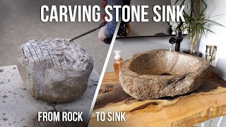 DIY CARVING A STONE SINK from a round rock - Full time lapse build