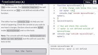 Local scope and functions - freeCodeCamp | Video 53 | Basic JavaScript