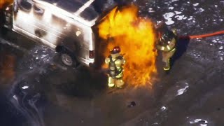 Van loaded with illegal gas catches on fire in Kendall