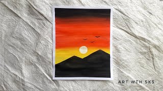||Easy Sunset Postercolour painting || How to draw sunset Drawing #shorts #art #ytshorts #sunset