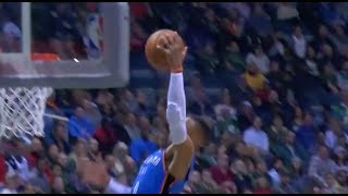 Russell Westbrook Somehow Goes From a Layup To a Lefty Dunk in Mid-Air vs. Bucks